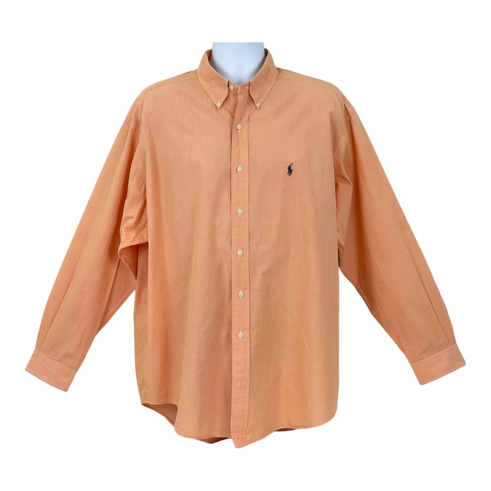 Ralph Lauren Blake Mens XL Orange Houndstooth 100% Cotton Blue Pony Long Sleeve